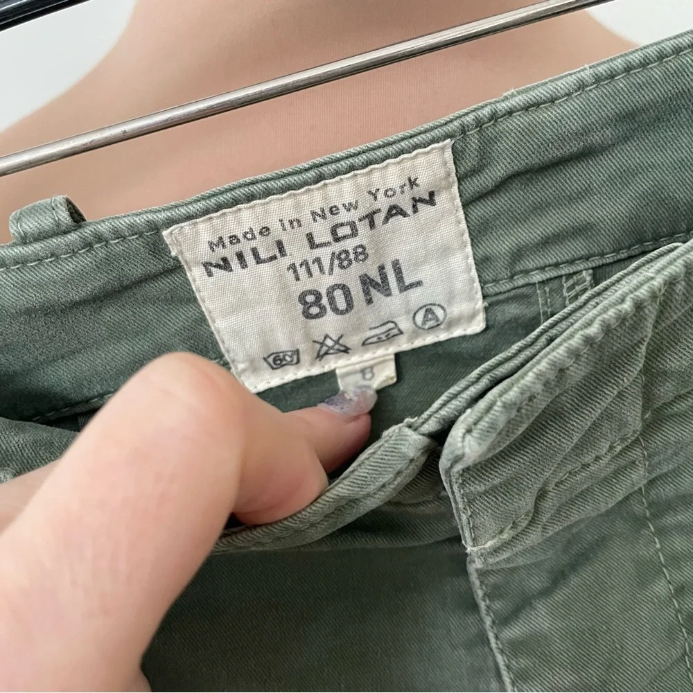 NILI LOTAN Olive Green Cropped French Military Cotton Twill Zipper Ankle Pants 8 - Picture 8 of 11